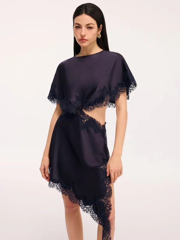 Lace Trim Satin Cut-Out Capelet Mini Dress sold by COMMENSE