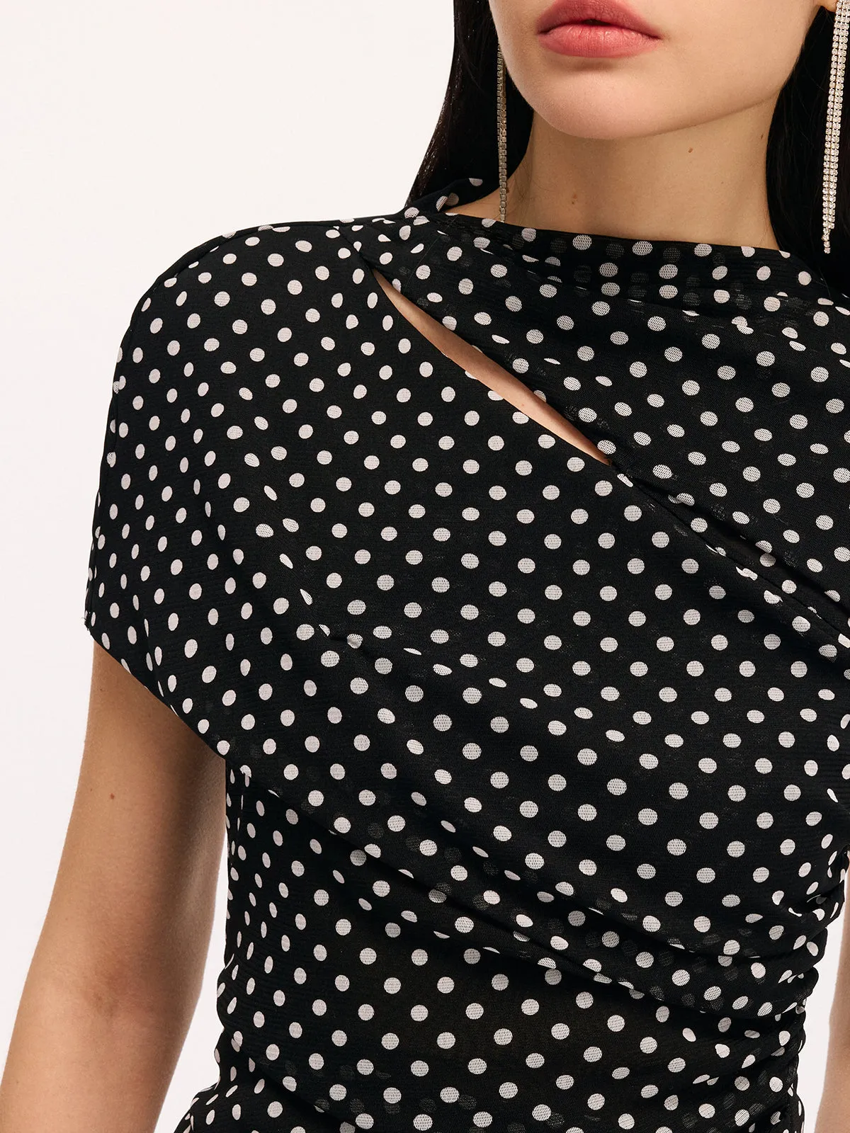 Polka Dot Cut-Out Ruched Short-Sleeve Blouse sold by COMMENSE product image thumbnail 4