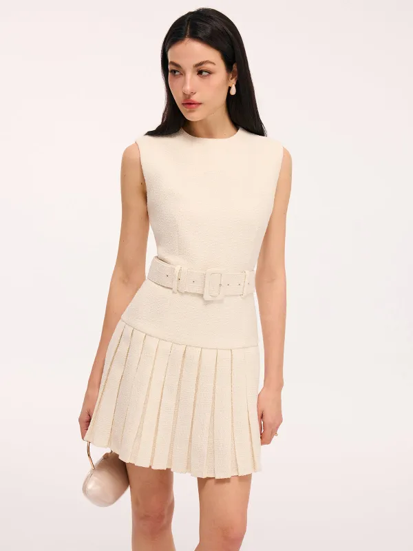 Belted Tweed Sleeveless Pleated Mini Dress sold by COMMENSE