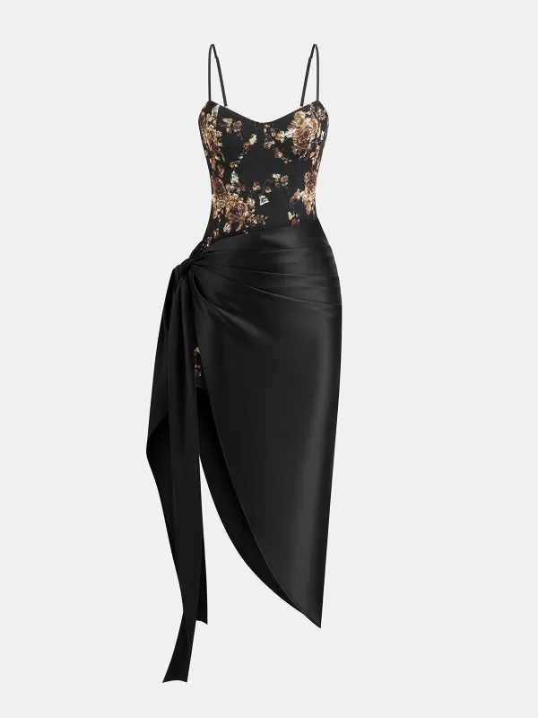 Floral Lace Cami Dress & Wrap Satin Skirt Set sold by COMMENSE