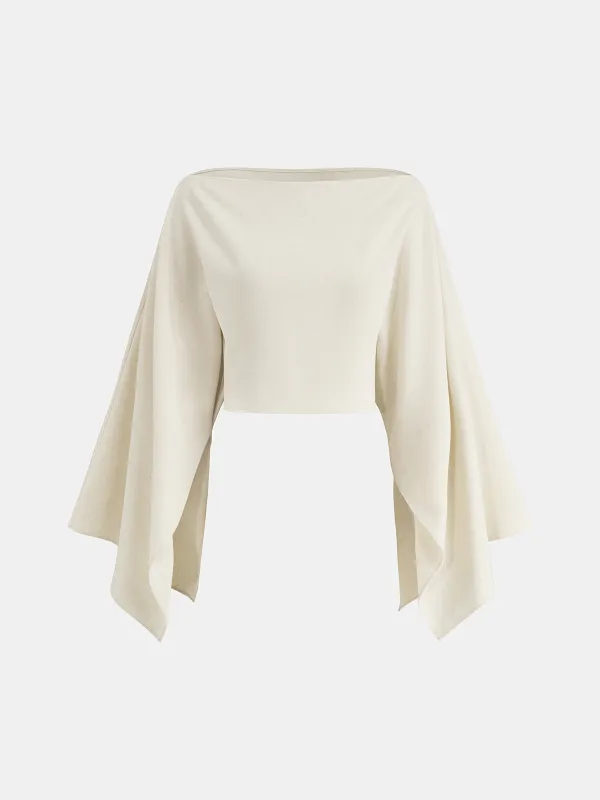 Dramatic Sleeve Linen-Blend Cropped Top sold by COMMENSE