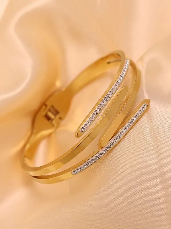 Zircon Accent Multi-Layer Cuff Bracelet made by COMMENSE