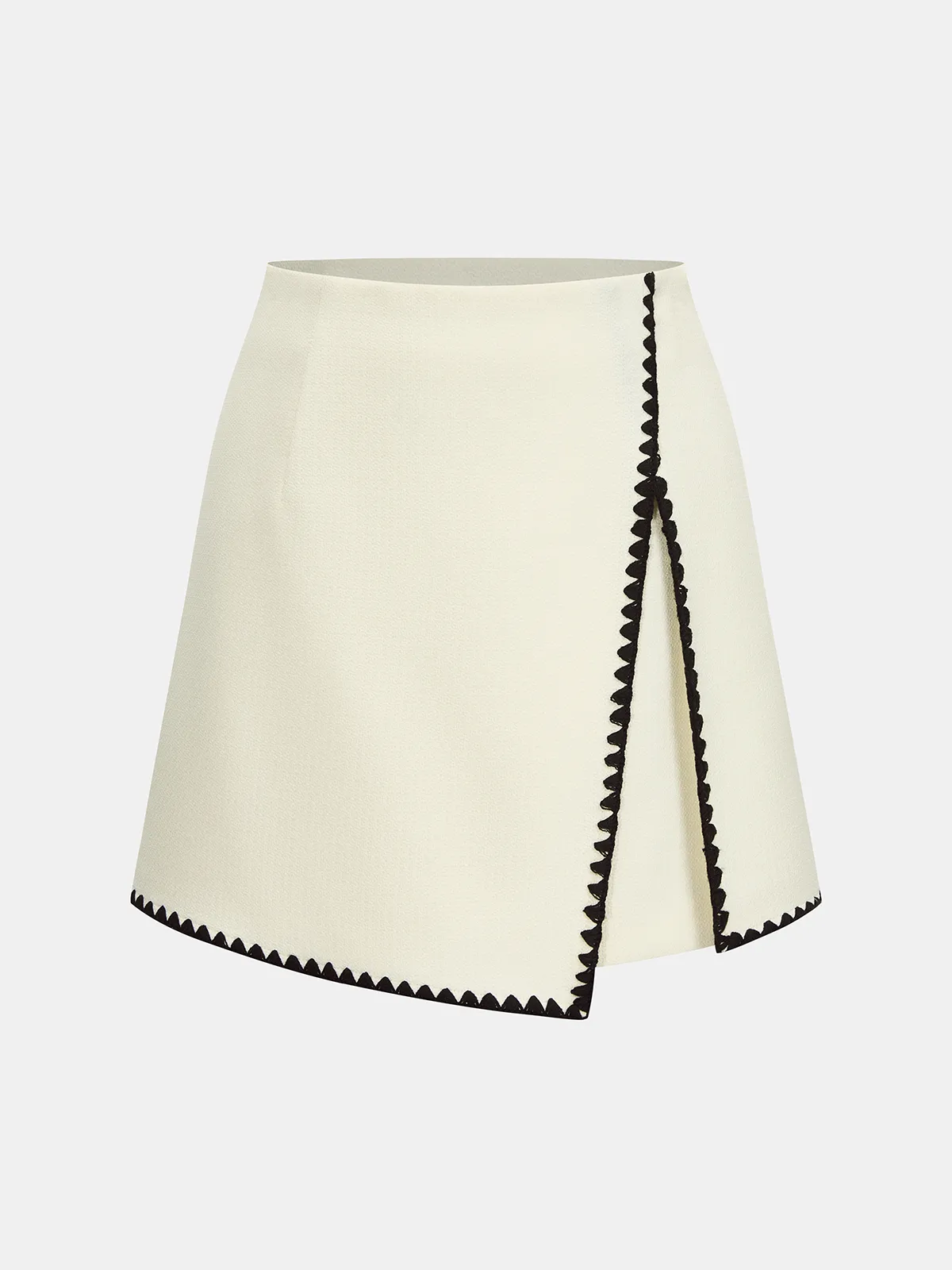 Scalloped Trim Asymmetrical Mini Skirt sold by COMMENSE