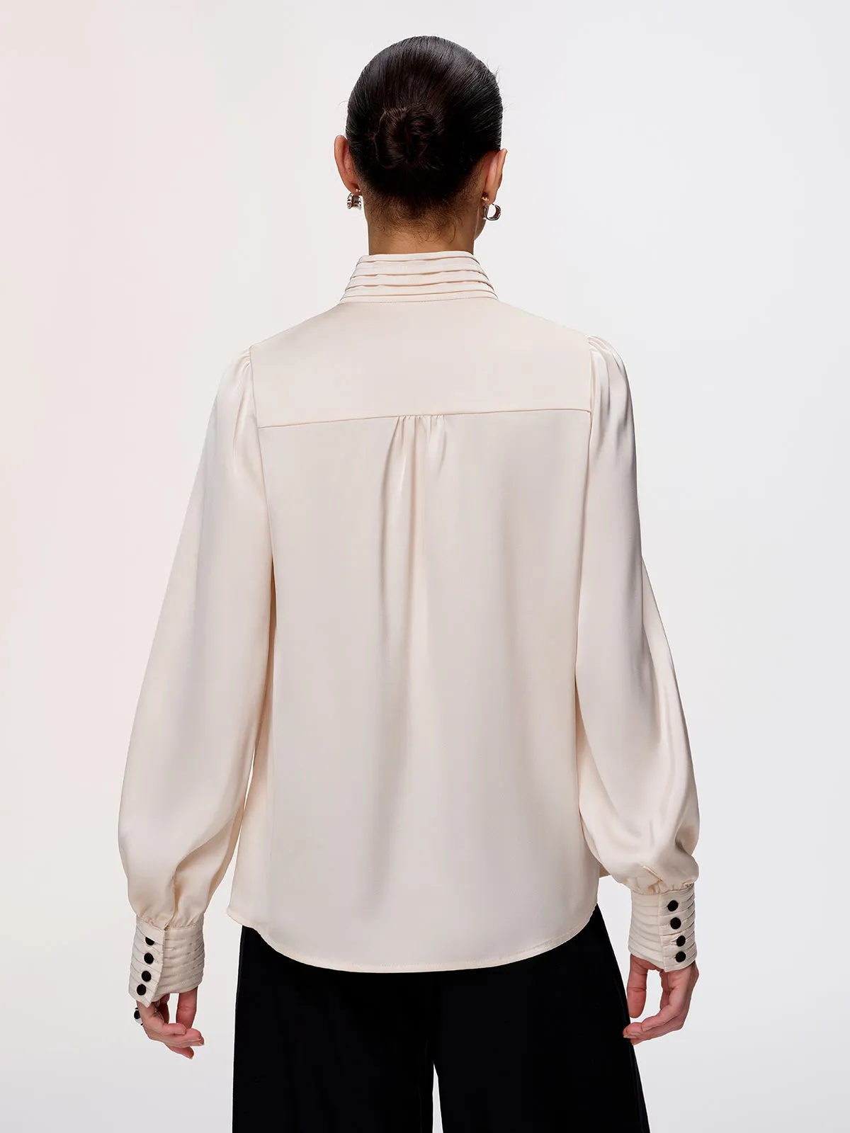 Contrast Button Satin Stand-Collar Blouse sold by COMMENSE product image thumbnail 5