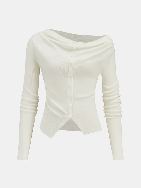 Wool-Blend Off-Shoulder Ruched Knit Top made by COMMENSE