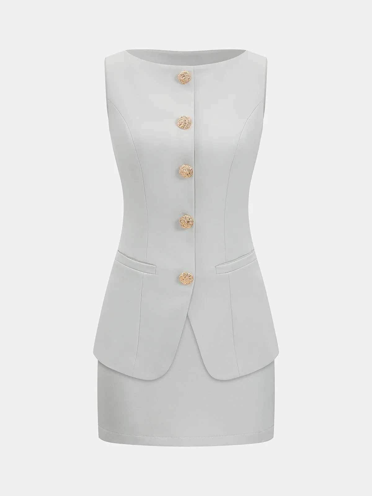 Metal Button Sleeveless Vest & Mini Skirt Set sold by COMMENSE product image thumbnail 2