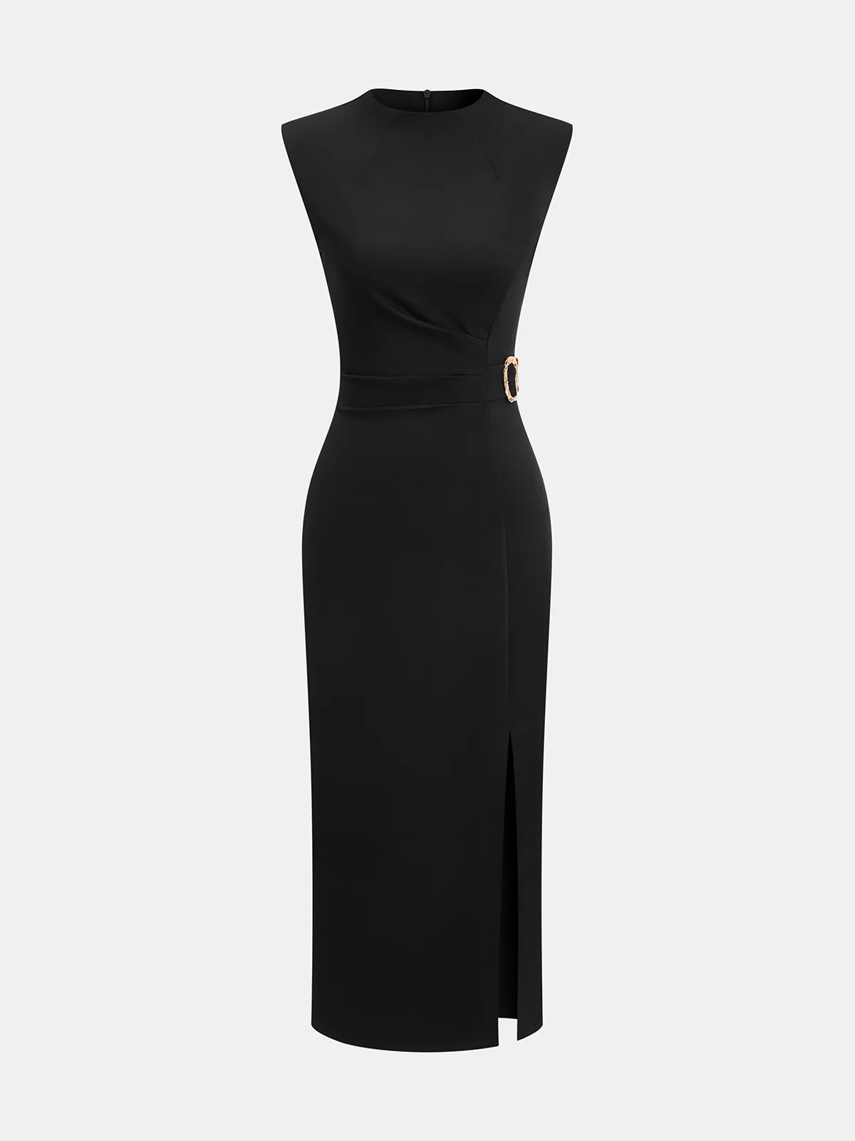 Metal Detail Slit Sleeveless Midi Dress sold by COMMENSE