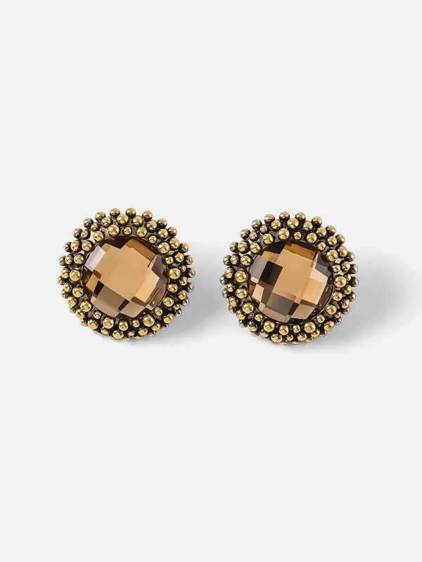 Rhinestone Beaded Frame Stud Earrings sold by COMMENSE