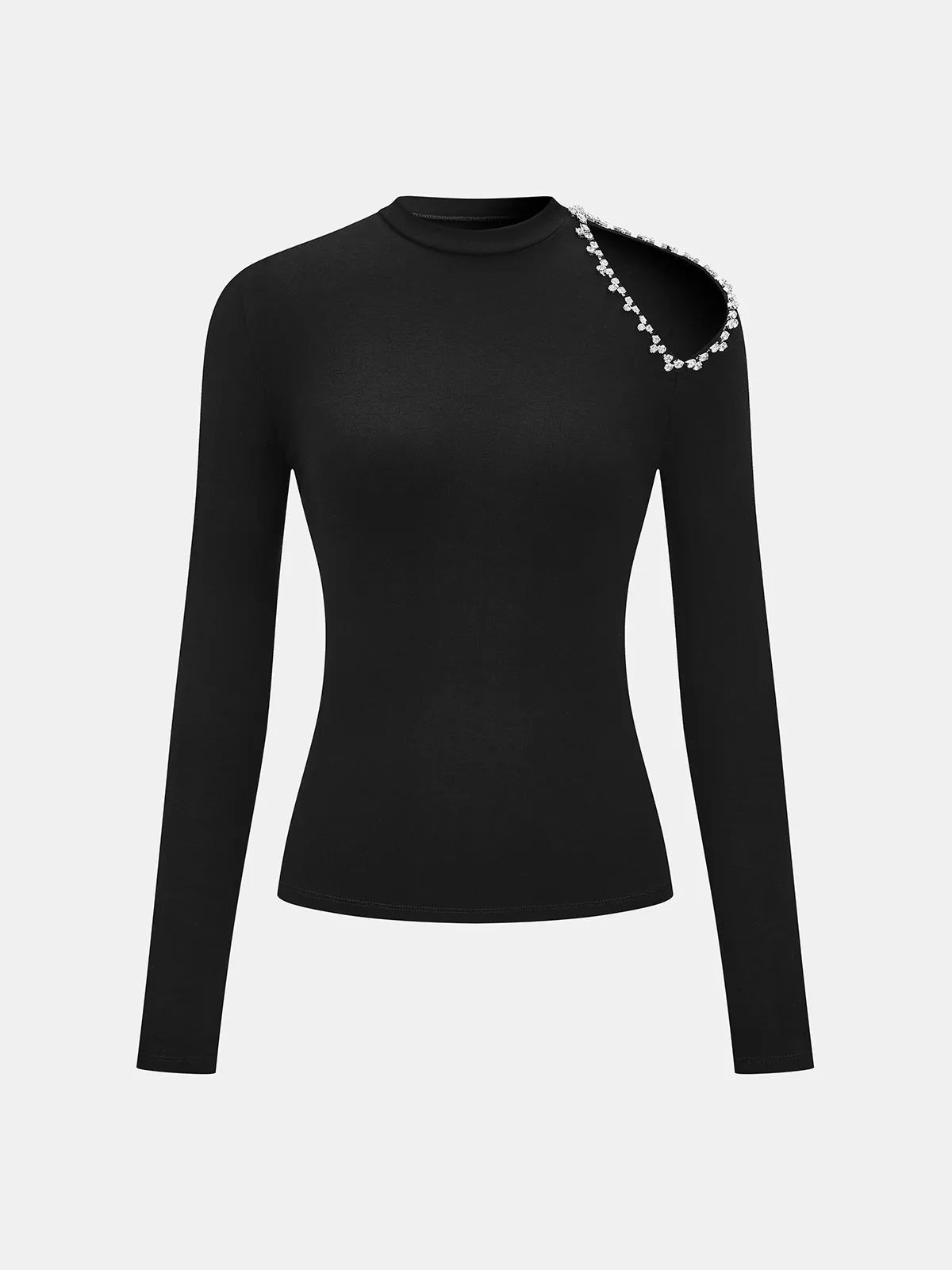 Crystal Detail Cold Shoulder Long-Sleeve Top sold by COMMENSE product image thumbnail 2