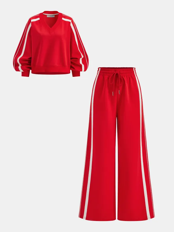 Side Striped Sweatshirt & Wide-Leg Pants Set sold by COMMENSE