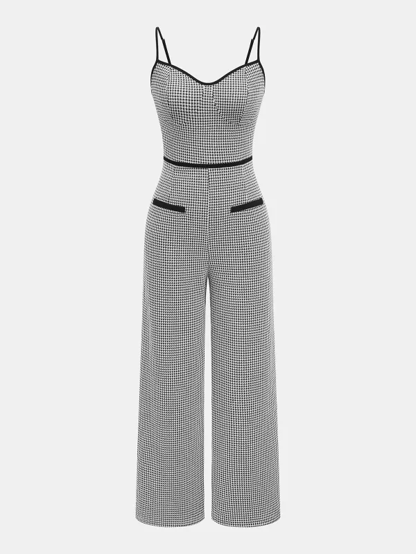 Contrast Trim Houndstooth Cami Jumpsuit sold by COMMENSE