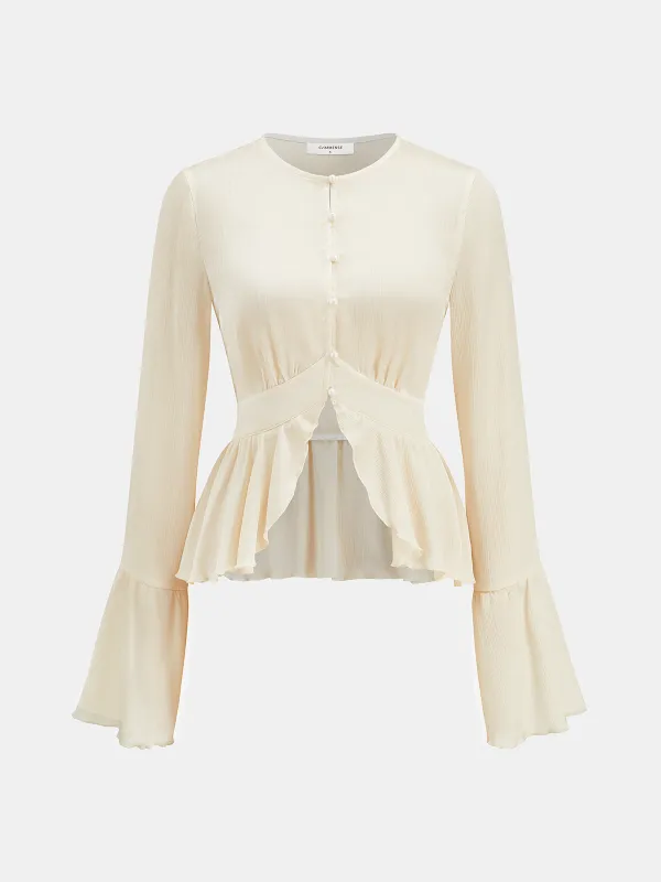 Semi-Sheer Textured Peplum Blouse made by COMMENSE