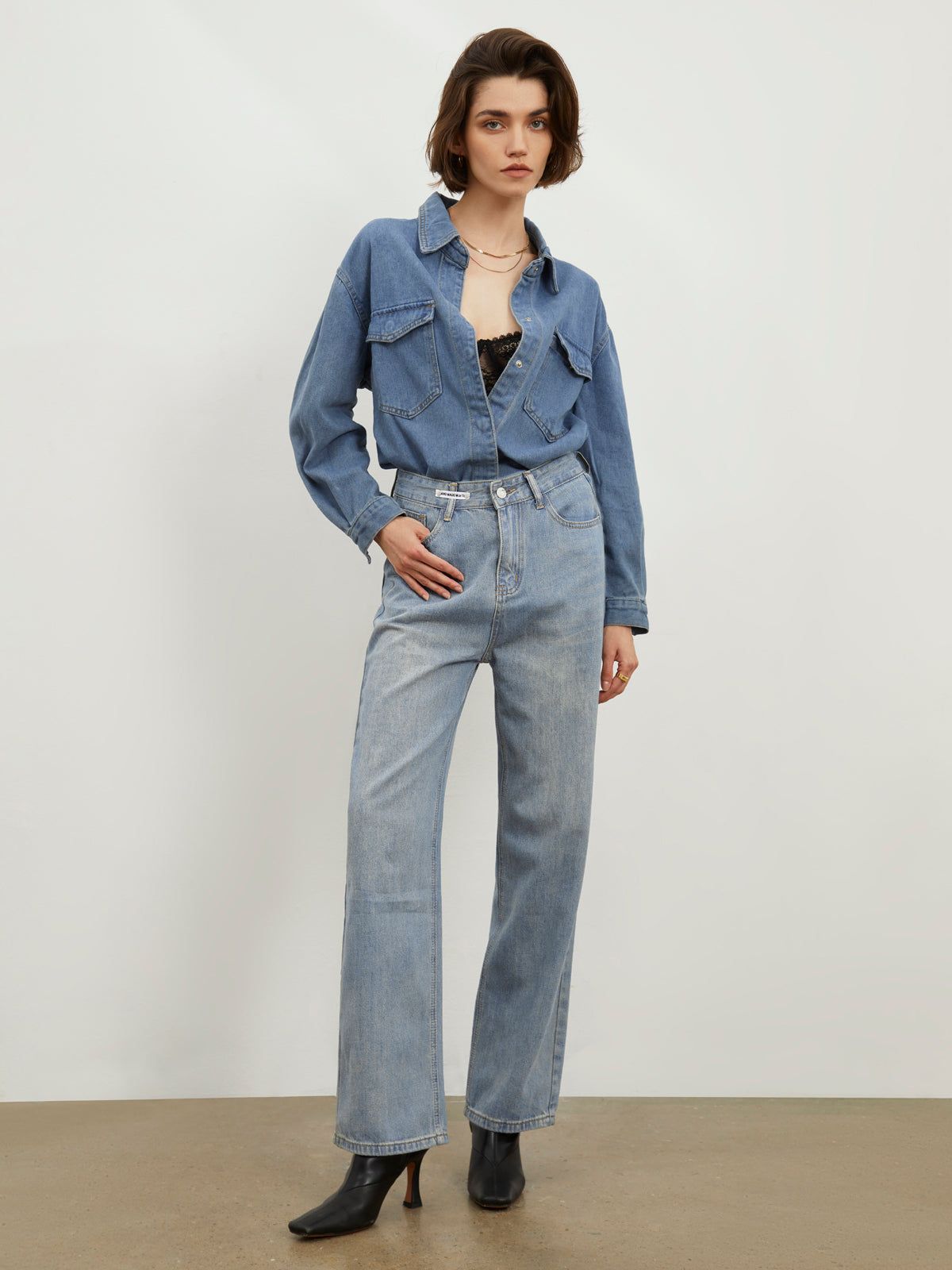 Relaxed Fit Denim Straight Leg Jeans sold by COMMENSE