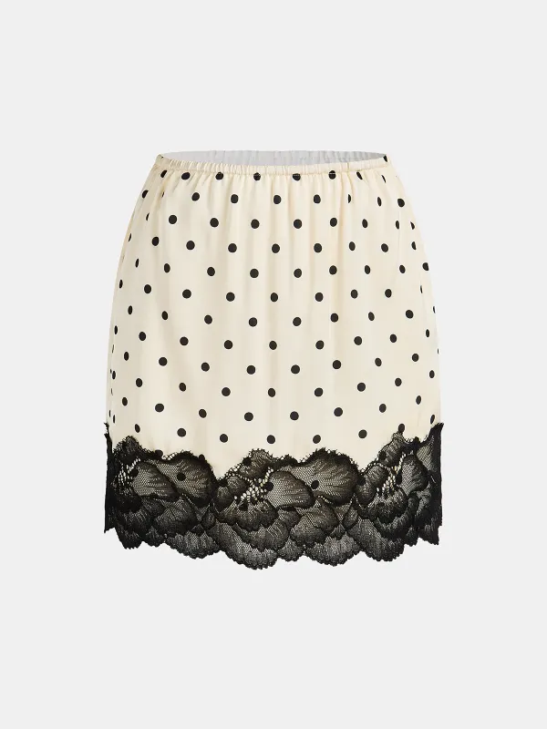 Polka Dot Lace-Trim Mini Skirt made by COMMENSE