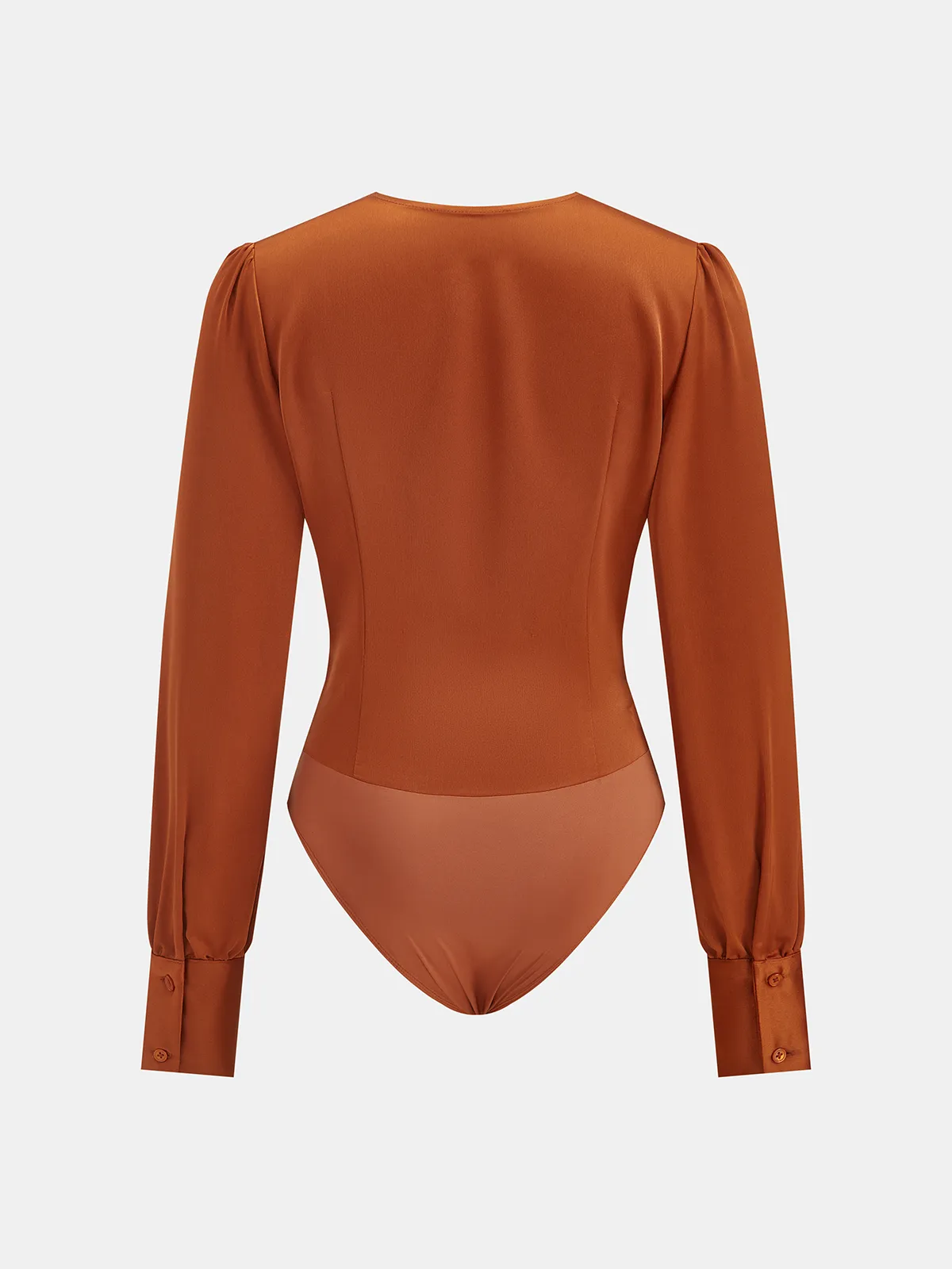 Satin V-Neck Long-Sleeve Ruched Bodysuit sold by COMMENSE product image thumbnail 2
