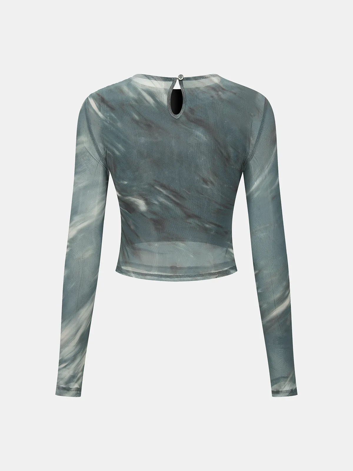 Tie-Dye Mesh Ruched Long-Sleeve Top sold by COMMENSE product image thumbnail 3