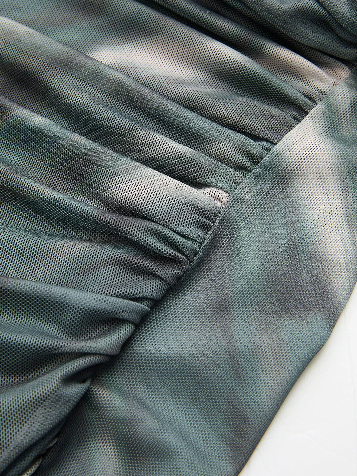 Tie-Dye Mesh Ruched Long-Sleeve Top sold by COMMENSE product image thumbnail 5