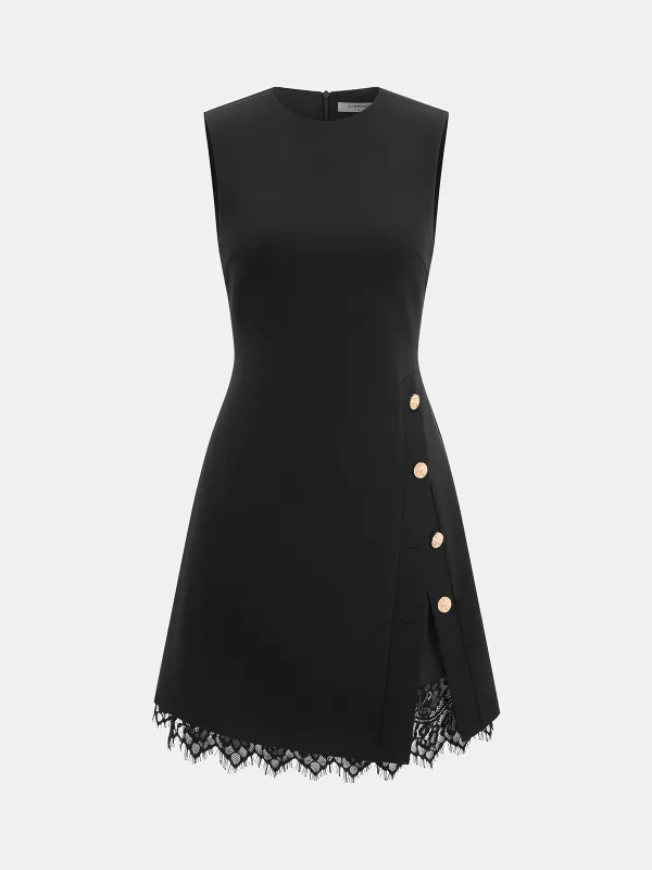 Sleeveless Side Metal Detail Lace Trim Dress made by COMMENSE