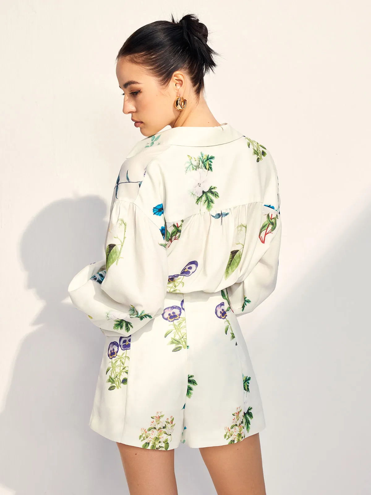 Floral Printed Lapel Long Sleeve Shorts Set sold by COMMENSE product image thumbnail 3
