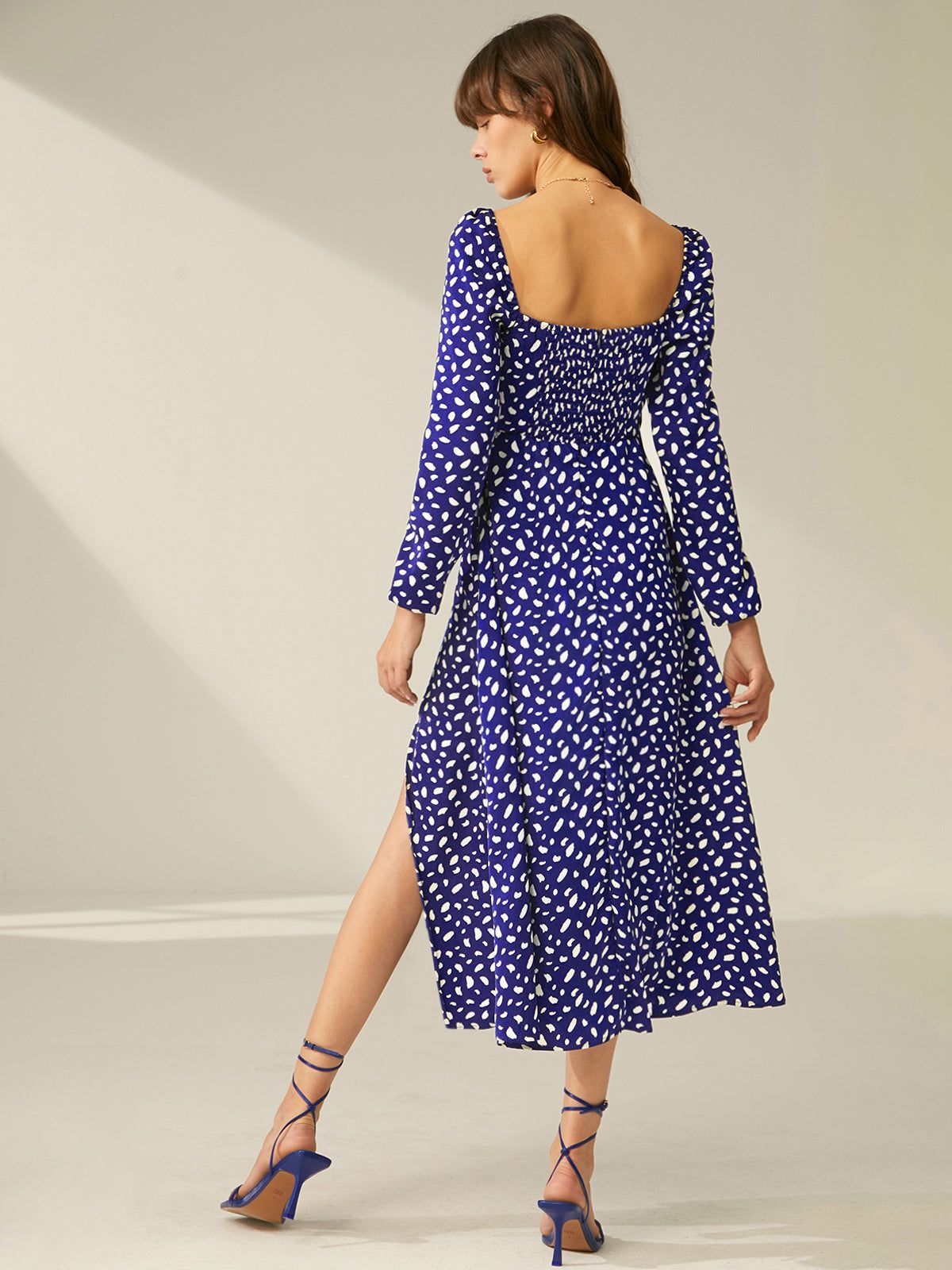Square Neck Long Sleeve Patterned Slit Dress sold by COMMENSE product image thumbnail 5