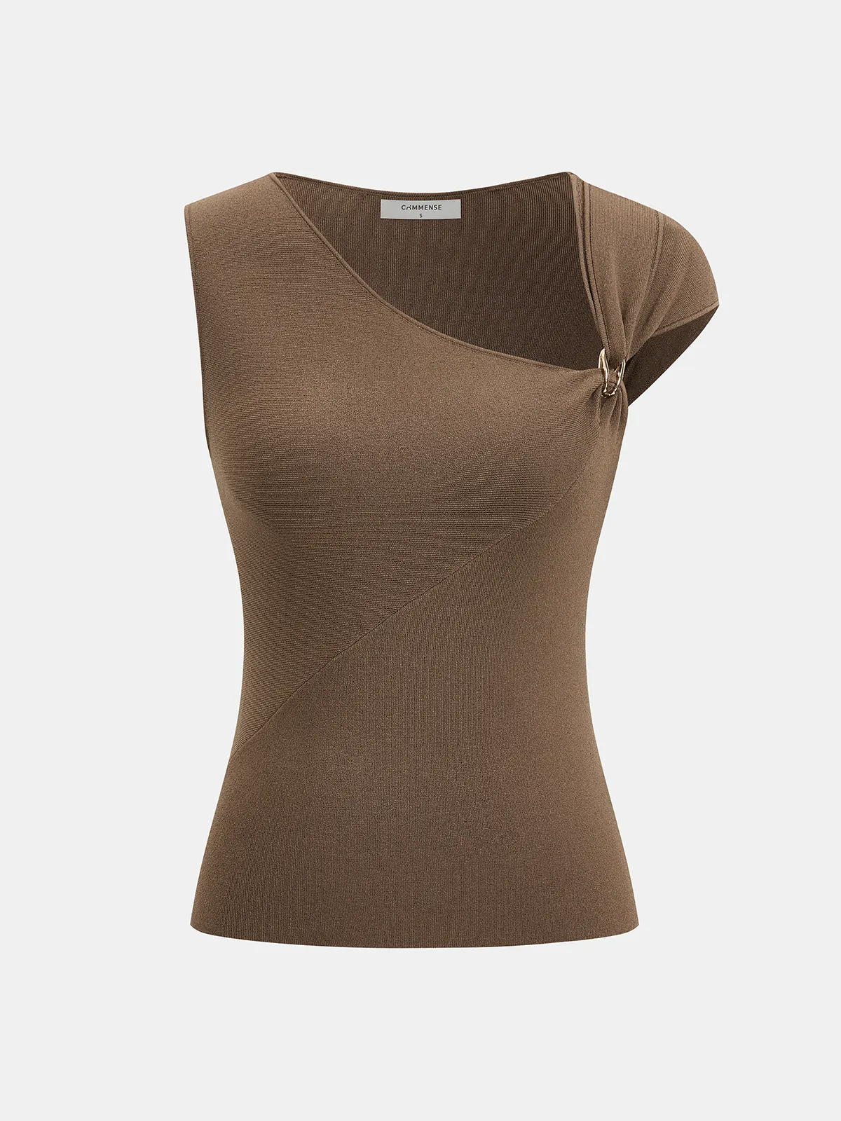 Metal Buckle Asymmetric Neckline Knit Top sold by COMMENSE product image thumbnail 2