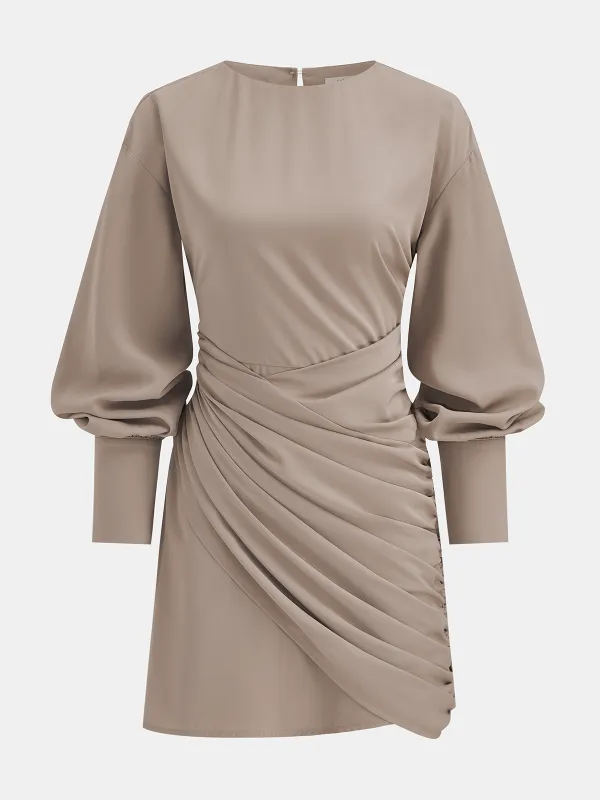 Bishop Sleeve Draped Mini Dress made by COMMENSE