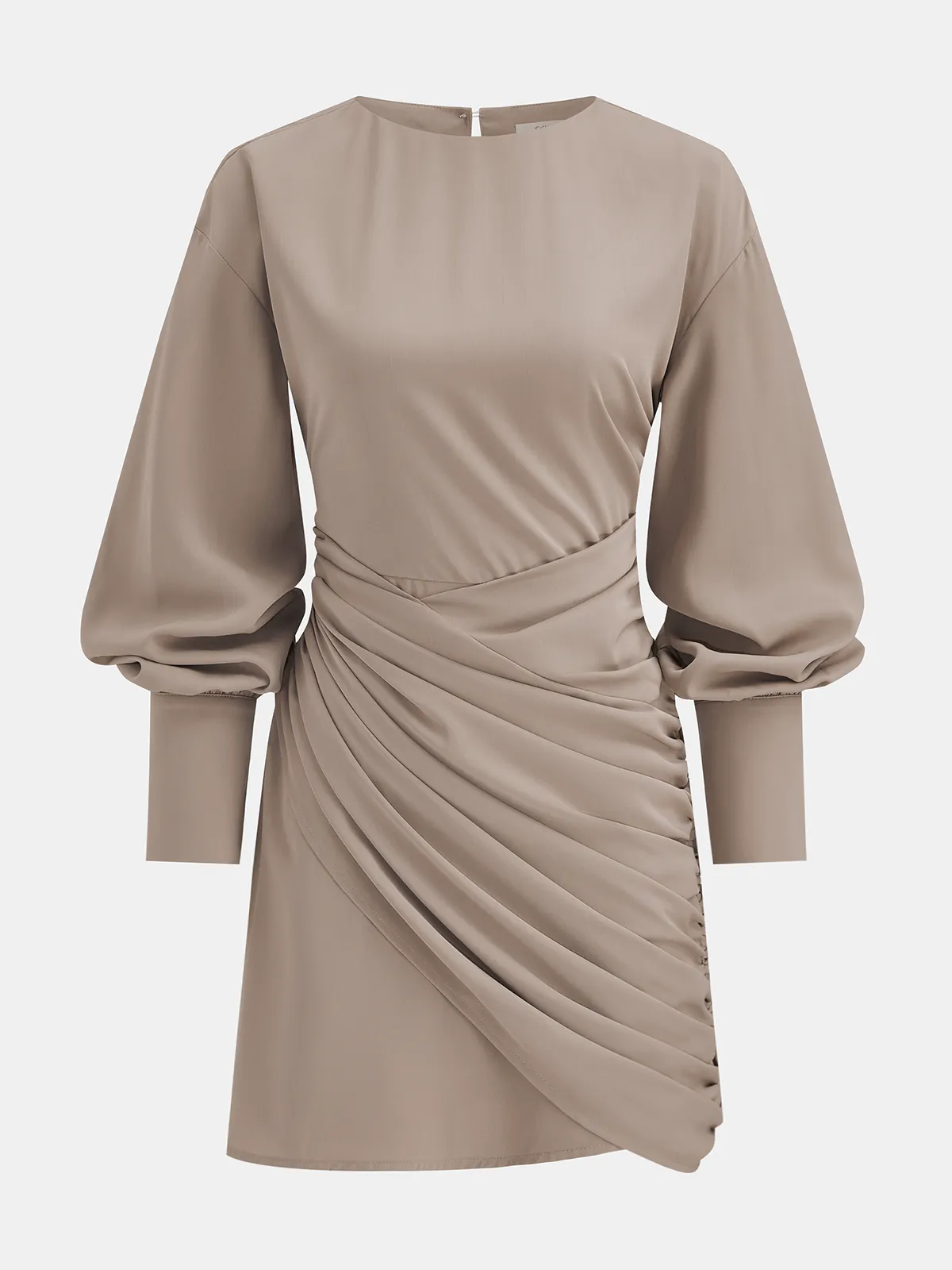 Bishop Sleeve Draped Mini Dress sold by COMMENSE