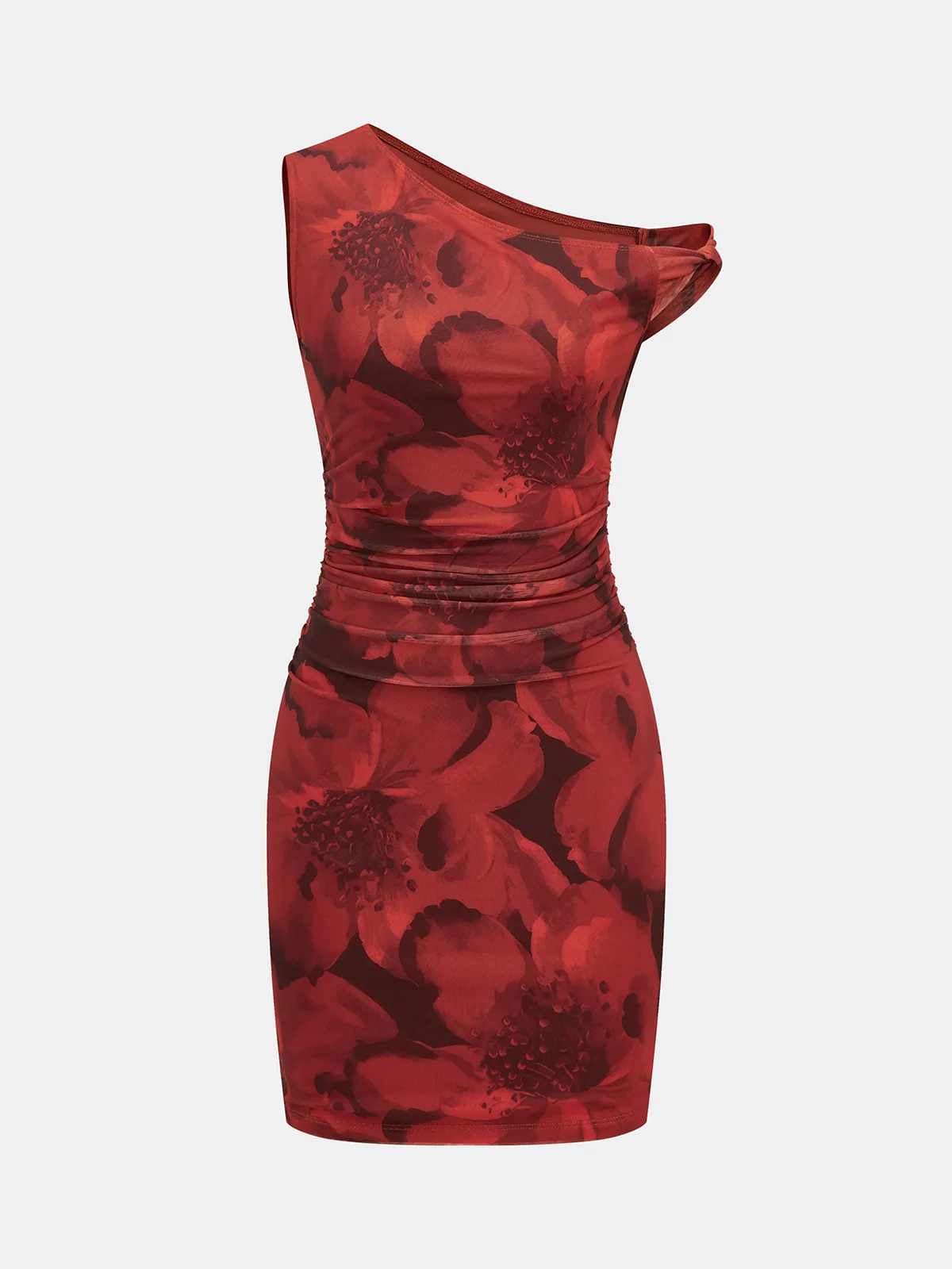 Floral Print One-Shoulder Ruched Bodycon Dress sold by COMMENSE product image thumbnail 2