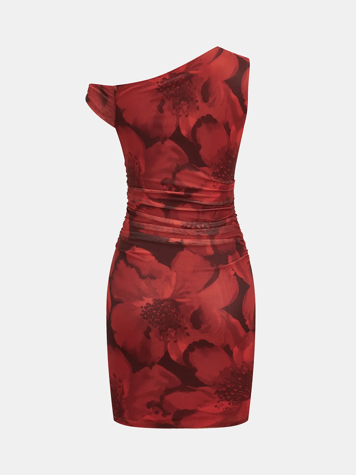 Floral Print One-Shoulder Ruched Bodycon Dress sold by COMMENSE product image thumbnail 3