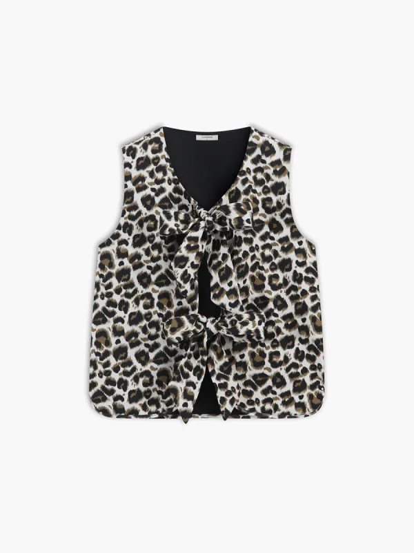 Leopard Print Bow V-neck Vest sold by COMMENSE