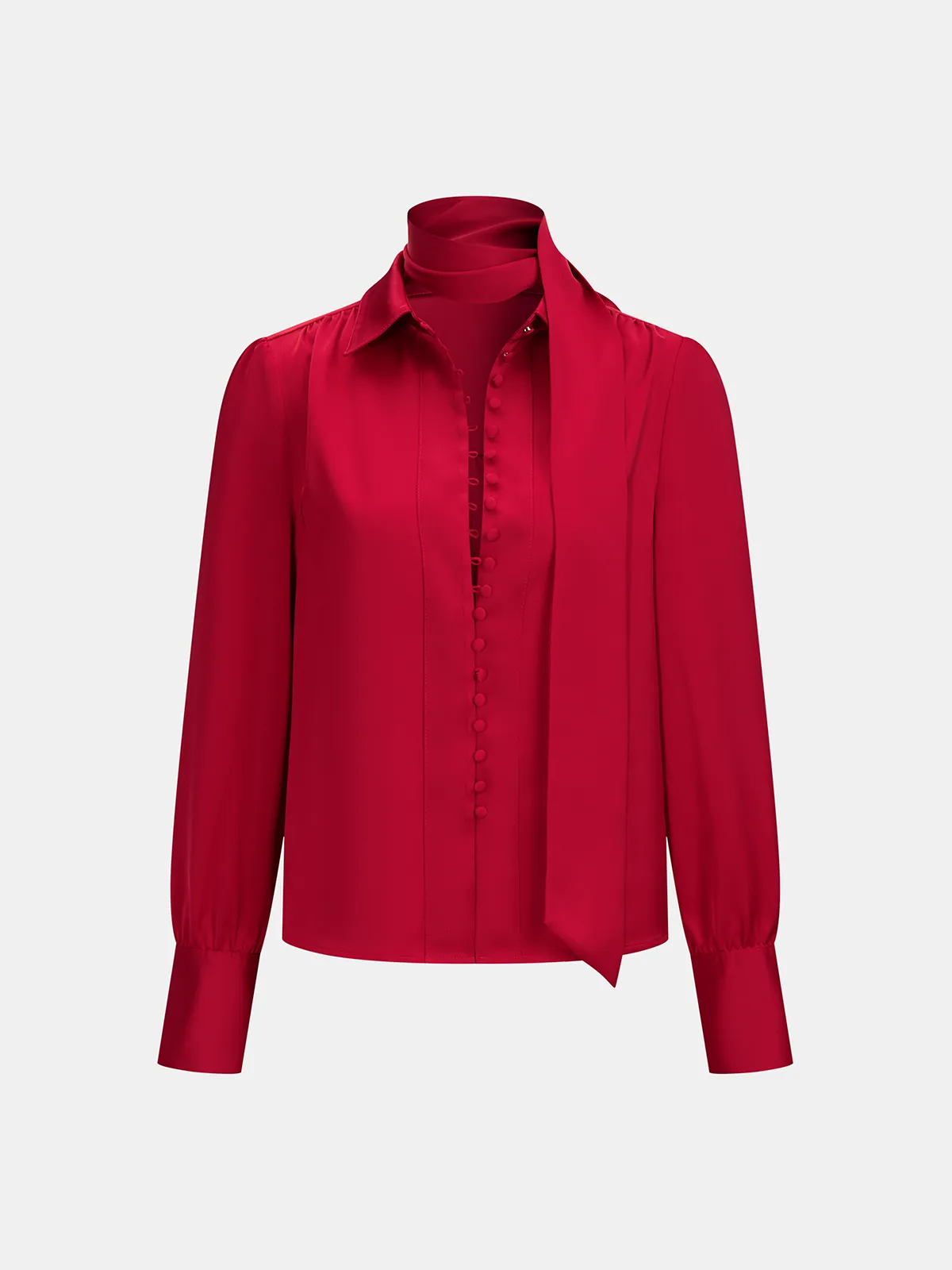 Satin Tie Neck Button Front Long Sleeve Blouse sold by COMMENSE product image thumbnail 2