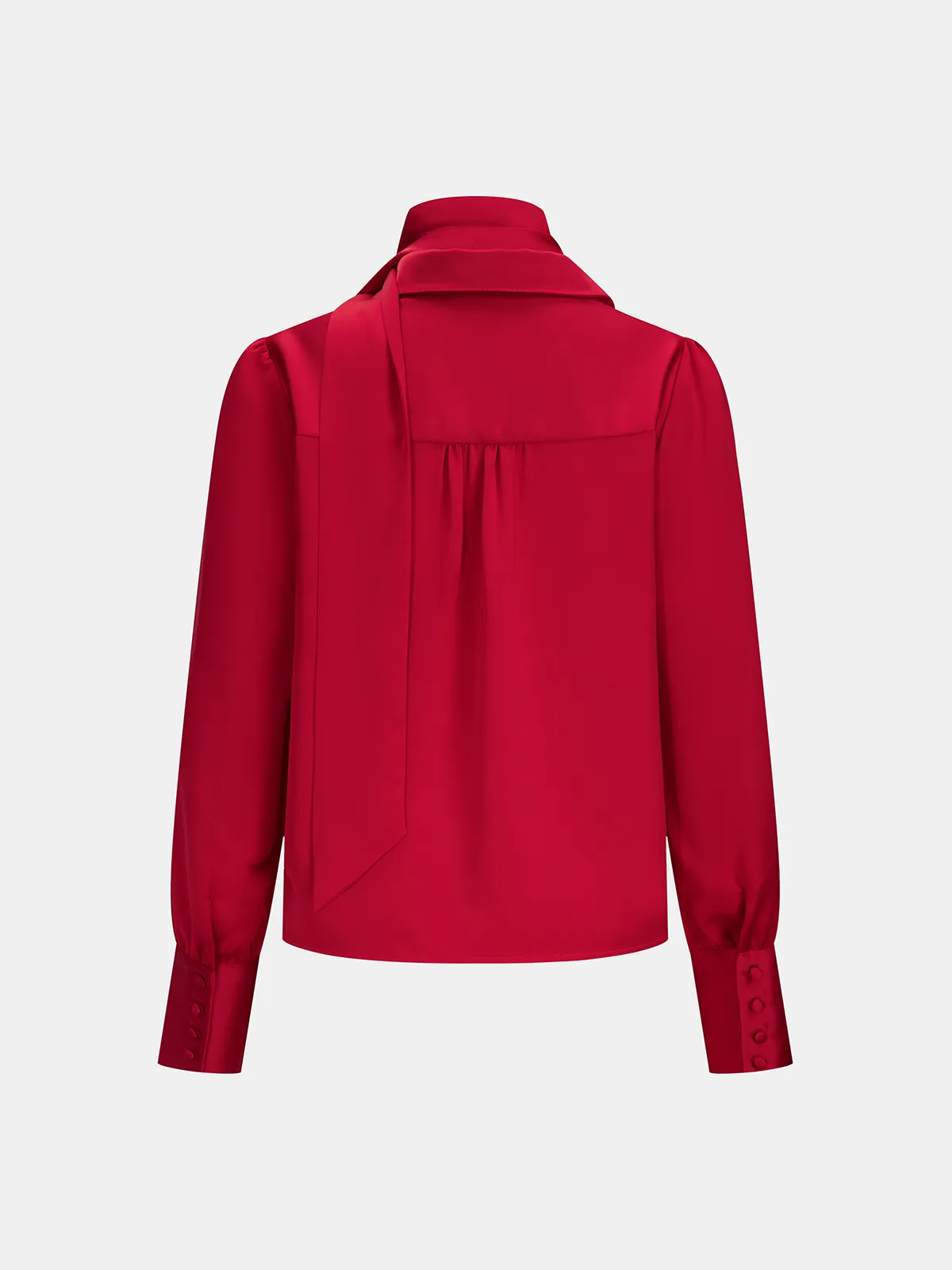 Satin Tie Neck Button Front Long Sleeve Blouse sold by COMMENSE product image thumbnail 3