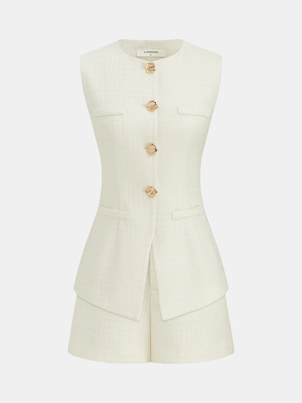 Metal Button Tweed Vest & Shorts Set sold by COMMENSE product image thumbnail 2