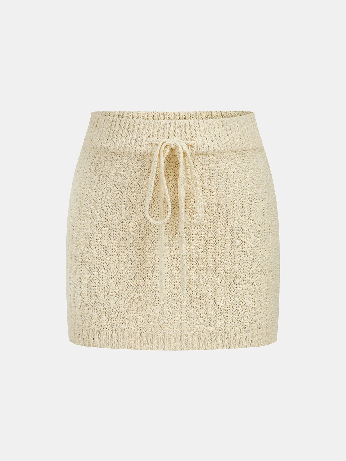 Textured Knit Top & Drawstring Mini Skirt Set sold by COMMENSE product image thumbnail 4