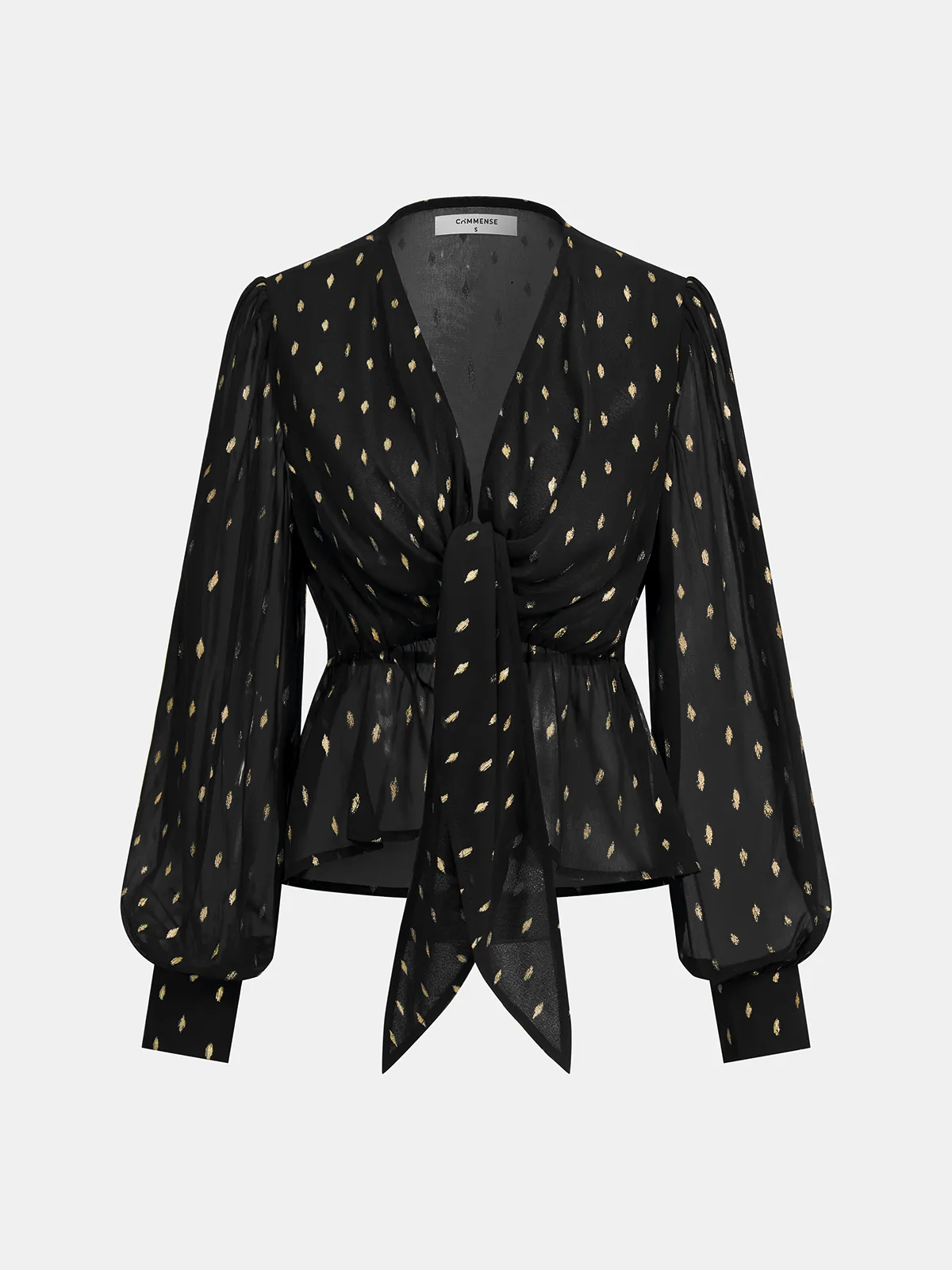 Foil Spot Print Tie-Front Chiffon Blouse sold by COMMENSE