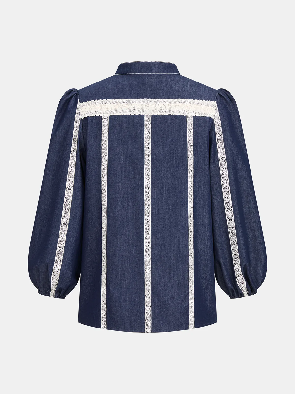 Lace Panel Faux Denim Shirt & Shorts Set sold by COMMENSE product image thumbnail 3