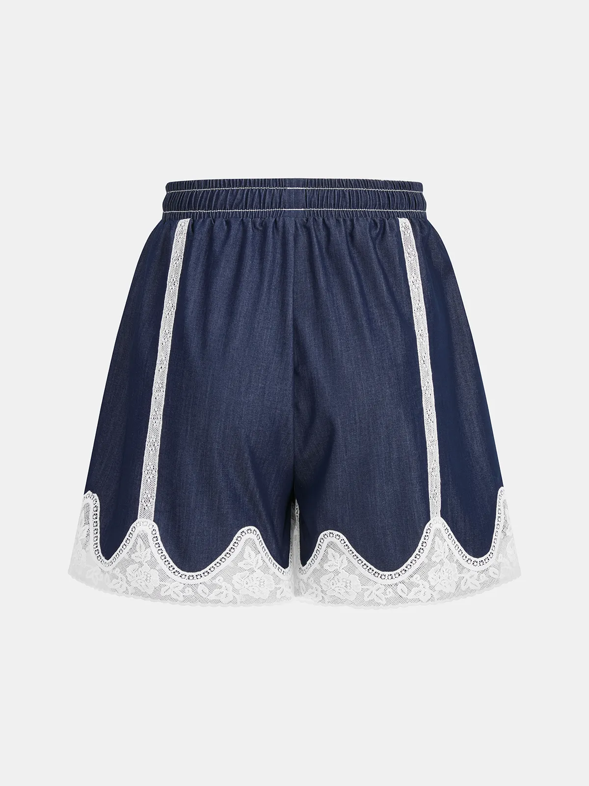 Lace Panel Faux Denim Shirt & Shorts Set sold by COMMENSE product image thumbnail 5