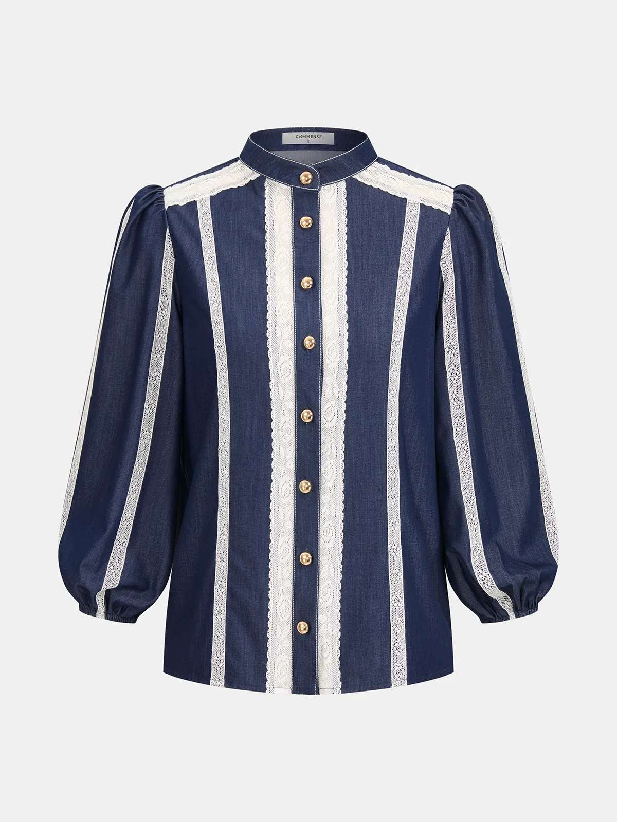 Lace Panel Faux Denim Shirt & Shorts Set sold by COMMENSE product image thumbnail 2