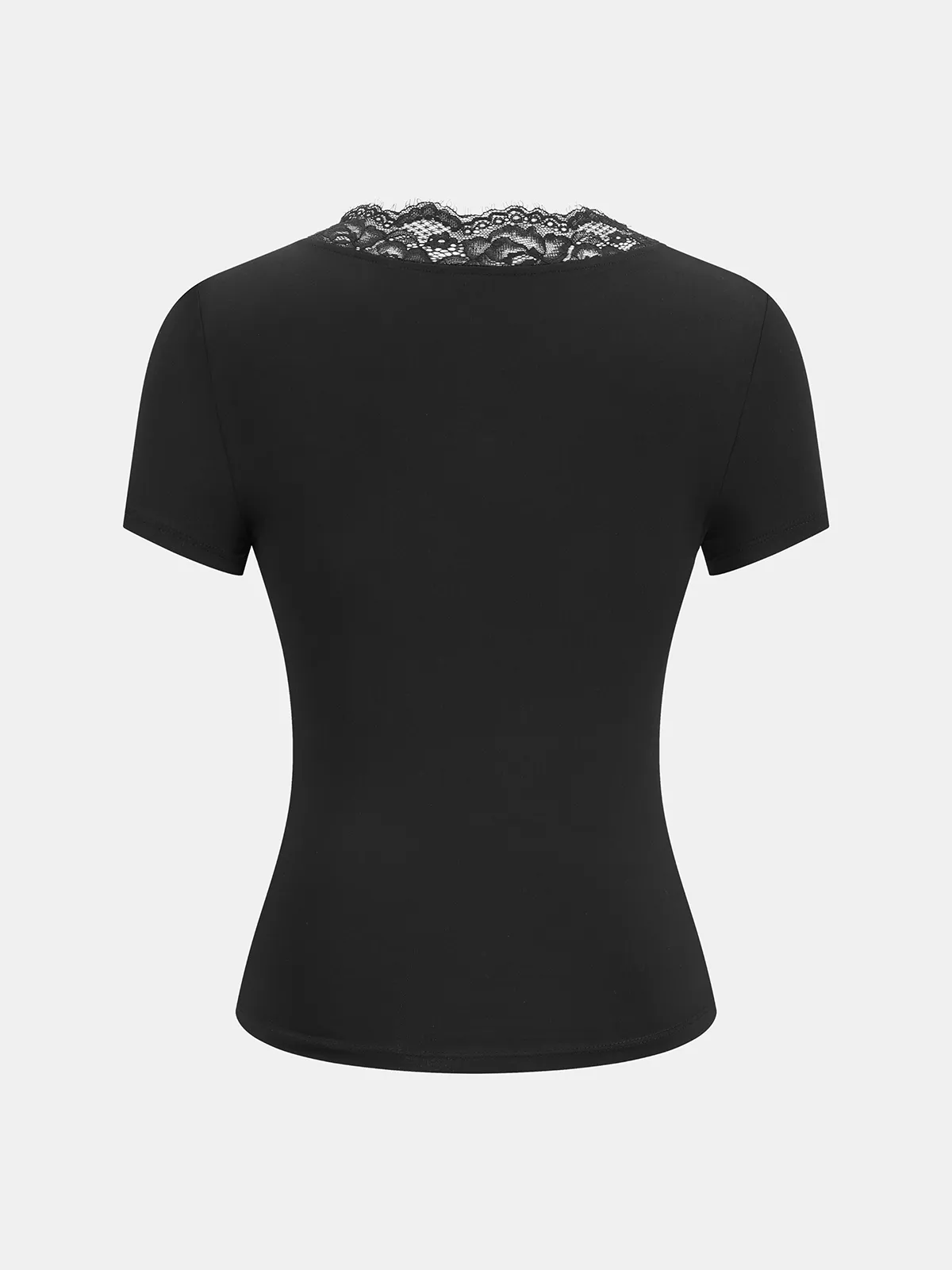 Lace Trim Twist Front Short Sleeve Top sold by COMMENSE product image thumbnail 2
