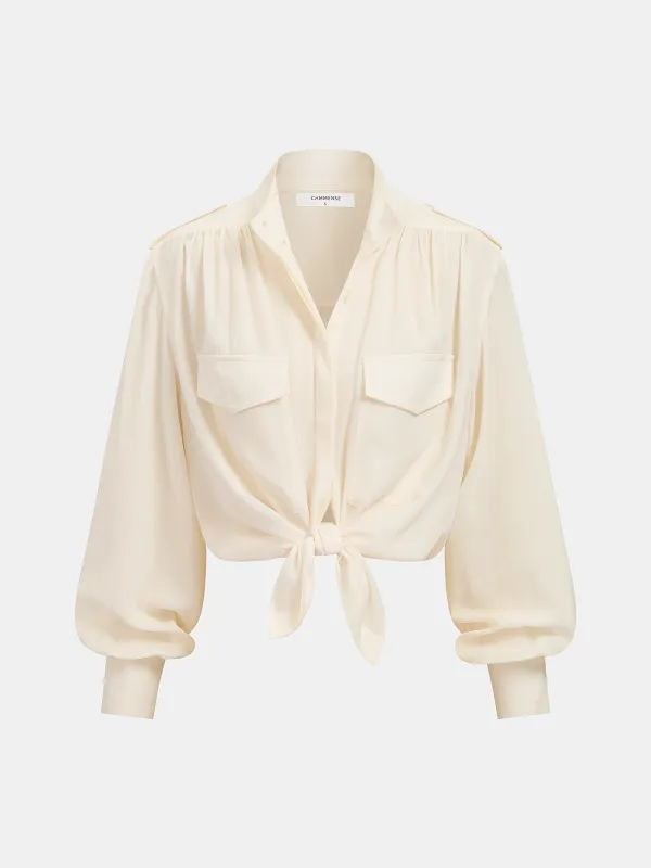 Utility Knot-Front Blouse sold by COMMENSE