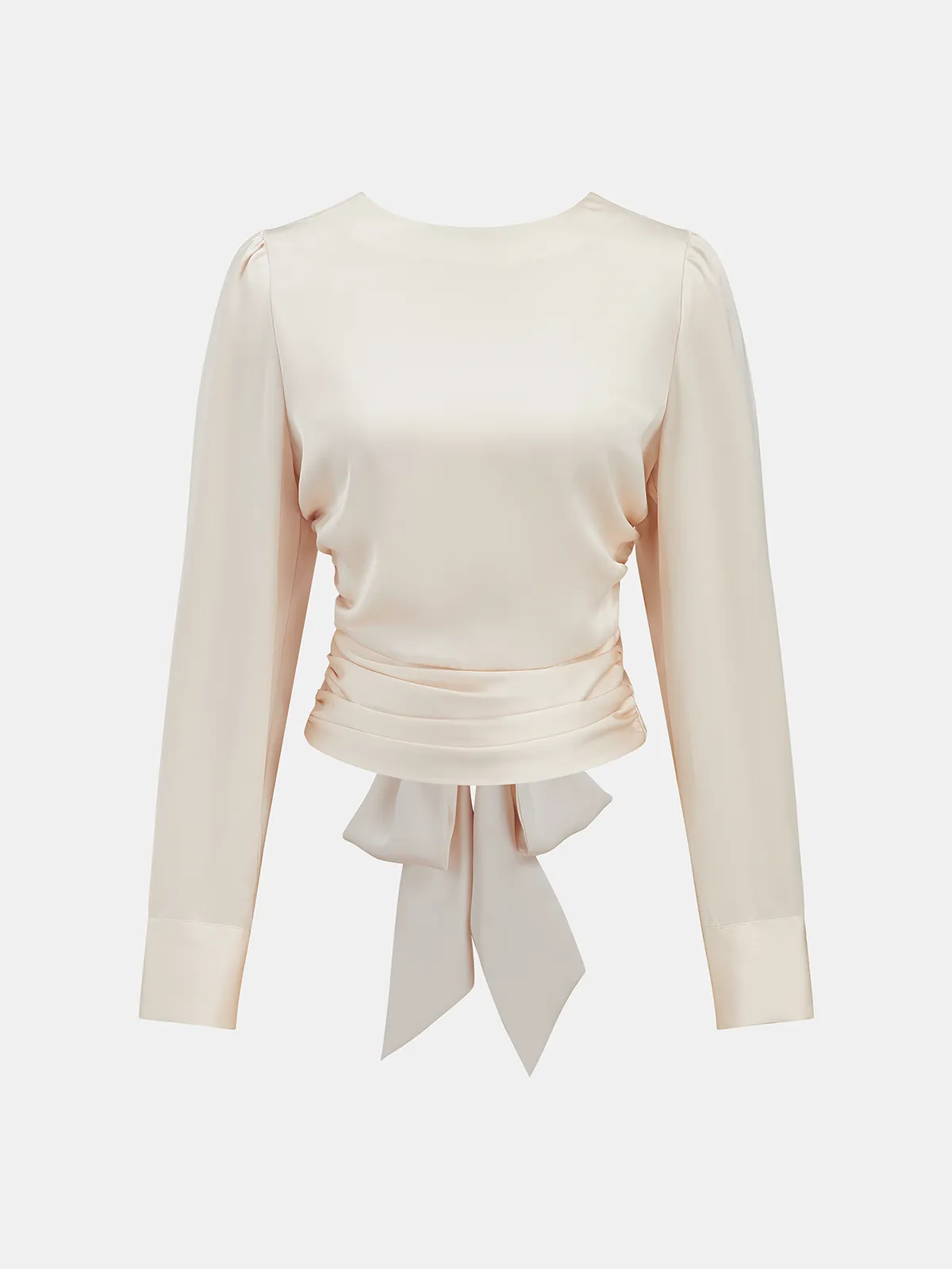 Backless Satin Long-Sleeve Blouse sold by COMMENSE