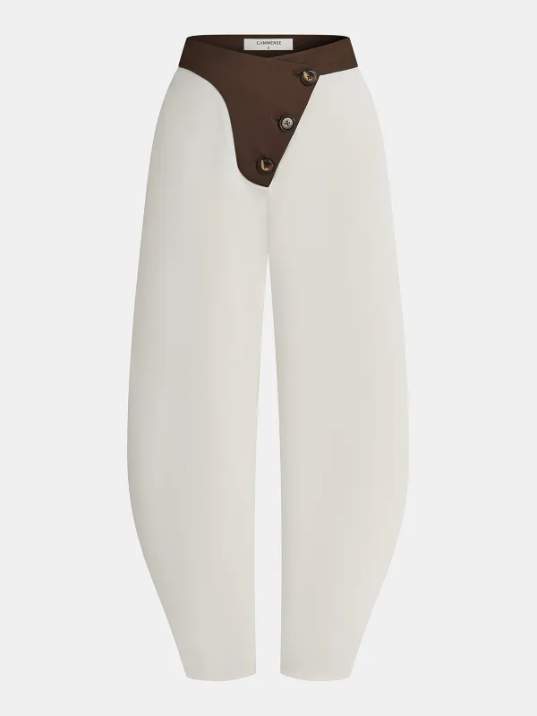 Contrast Waistband Asymmetric Balloon Pants sold by COMMENSE