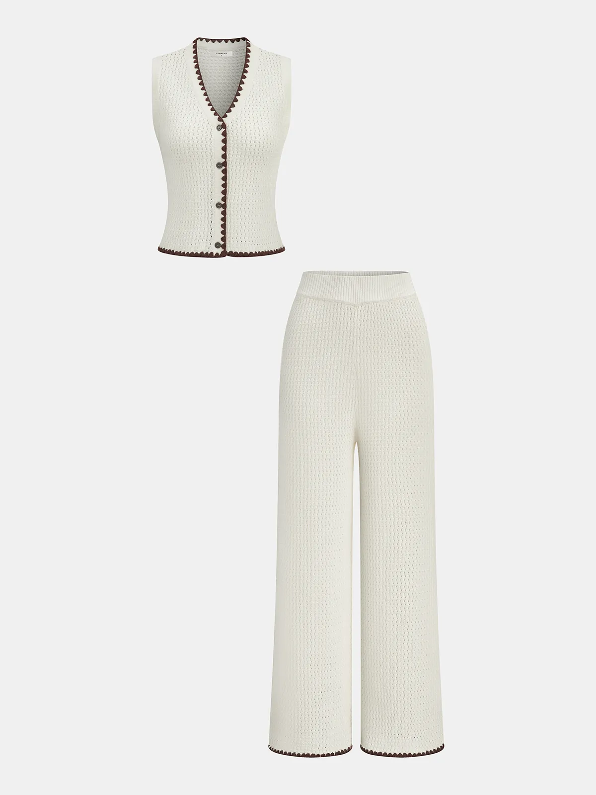 Contrast Trim Knit Vest & Wide-Leg Pants Set sold by COMMENSE