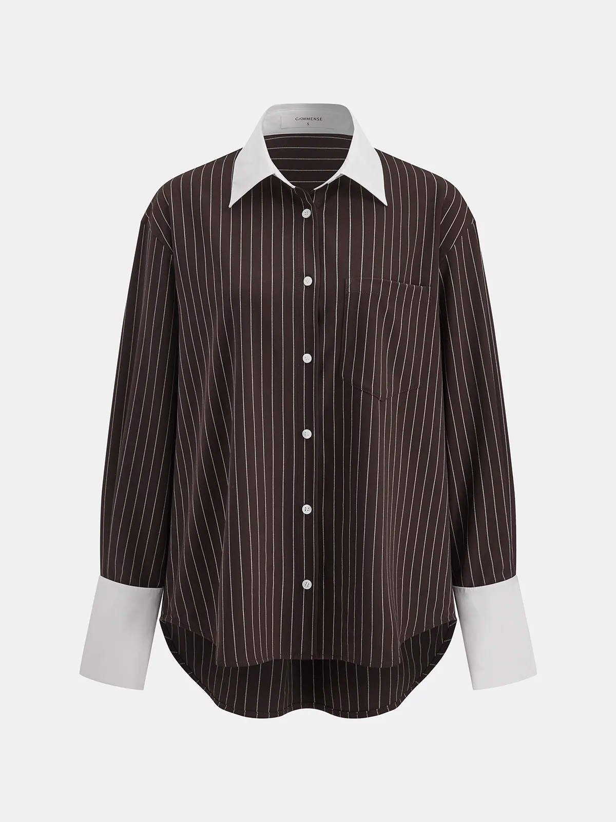 Contrast Collar Pinstripe Loose Shirt sold by COMMENSE