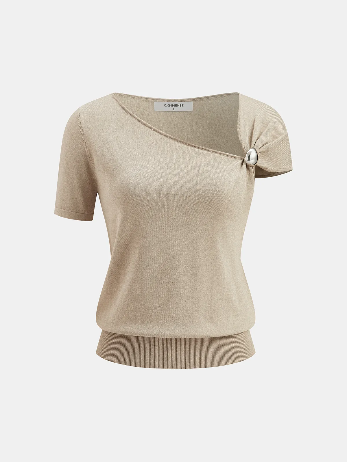 Asymmetric Short-Sleeve Knit Top sold by COMMENSE