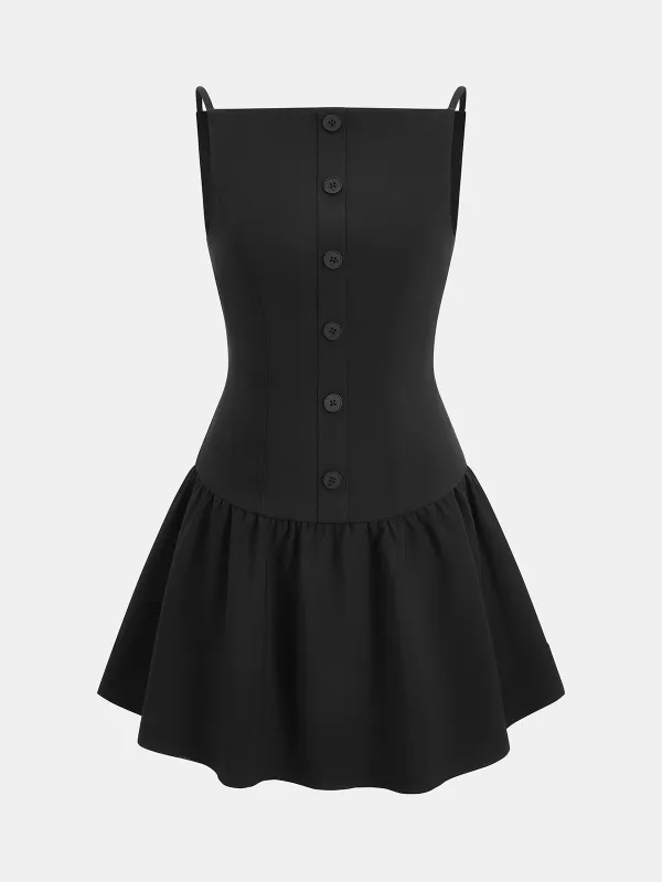 Button Detail Flared Hem Cami Dress made by COMMENSE