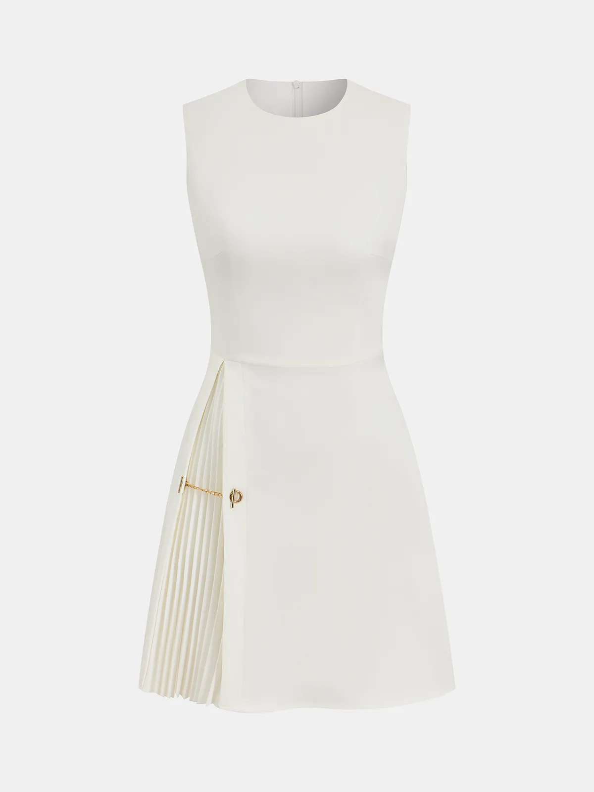 Chain Detail Pleated Sleeveless Mini Dress sold by COMMENSE
