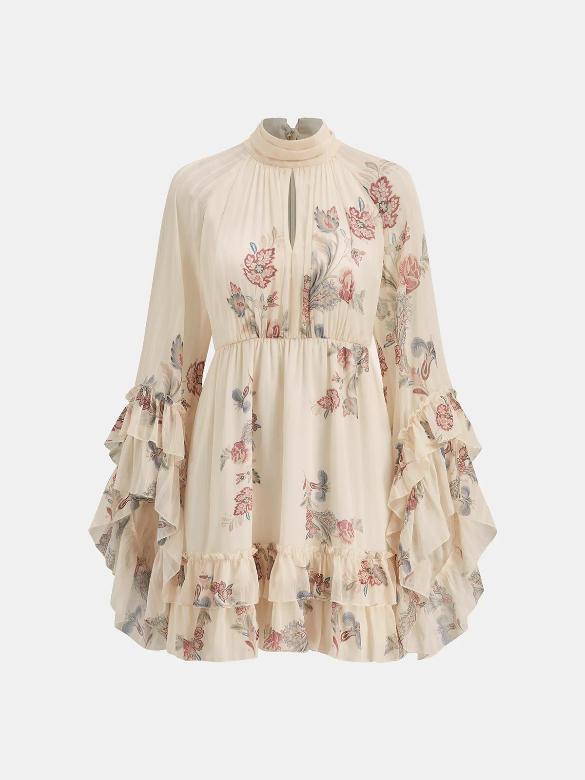 Layered Ruffled Floral Chiffon Mini Dress sold by COMMENSE