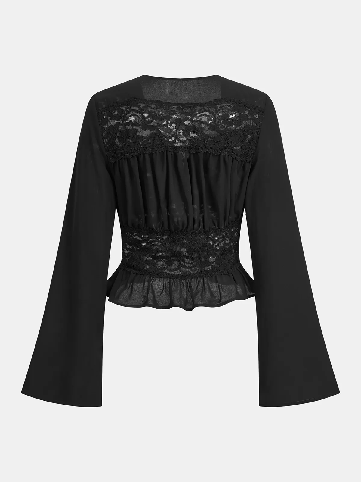 Lace-Paneled Bell-Sleeve Peplum Blouse sold by COMMENSE product image thumbnail 2