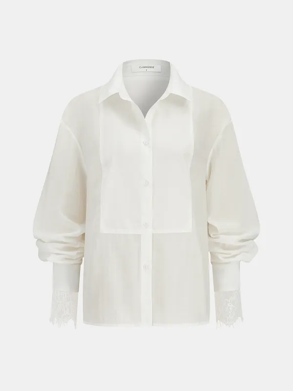 Lace Cuff Loose Button-Down Shirt sold by COMMENSE